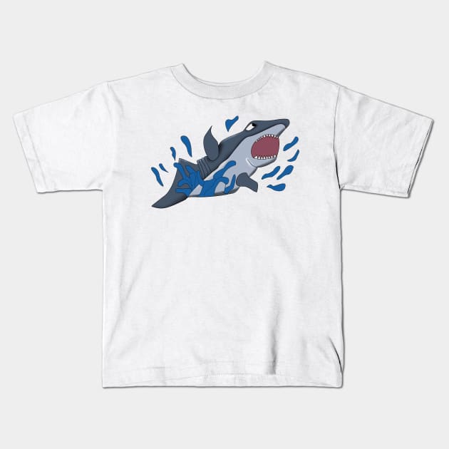 Cute Cartoon Animal Shark Surfing On A Wave Kids T-Shirt by VE_Merchandise